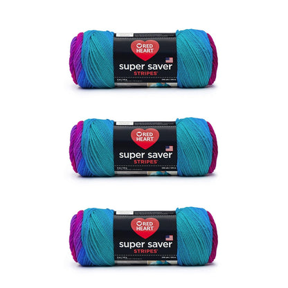Red Heart Super Saver Estambre Acrílico, Varios Colores - Polo Stripe - Paquete de 3