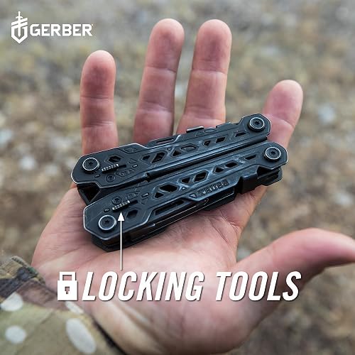 Gerber Gear Truss Multiherramienta 17 en 1 con cuchillo de bolsillo y alicates de punta de aguja, regalos para hombres, equipo EDC compacto, negro con funda estándar