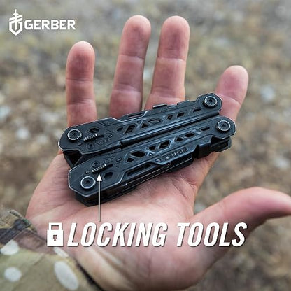 Gerber Gear Truss Multiherramienta 17 en 1 con cuchillo de bolsillo y alicates de punta de aguja, regalos para hombres, equipo EDC compacto, negro con funda estándar