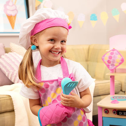 Battat Smart Cookie, Delantal de Chef Infantil con Gorro y Utensilios | Set de 6 con delantal, gorro de chef, manopla, agarrador, espátula y cuchara grande para juego de cocina, 3 años y +
