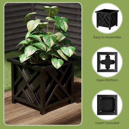 Pure Garden - Maceta Decorativa de 14.75 Pulgadas Cuadrada, para Exteriores, Porche, Patio y decoración de jardín (Negro)