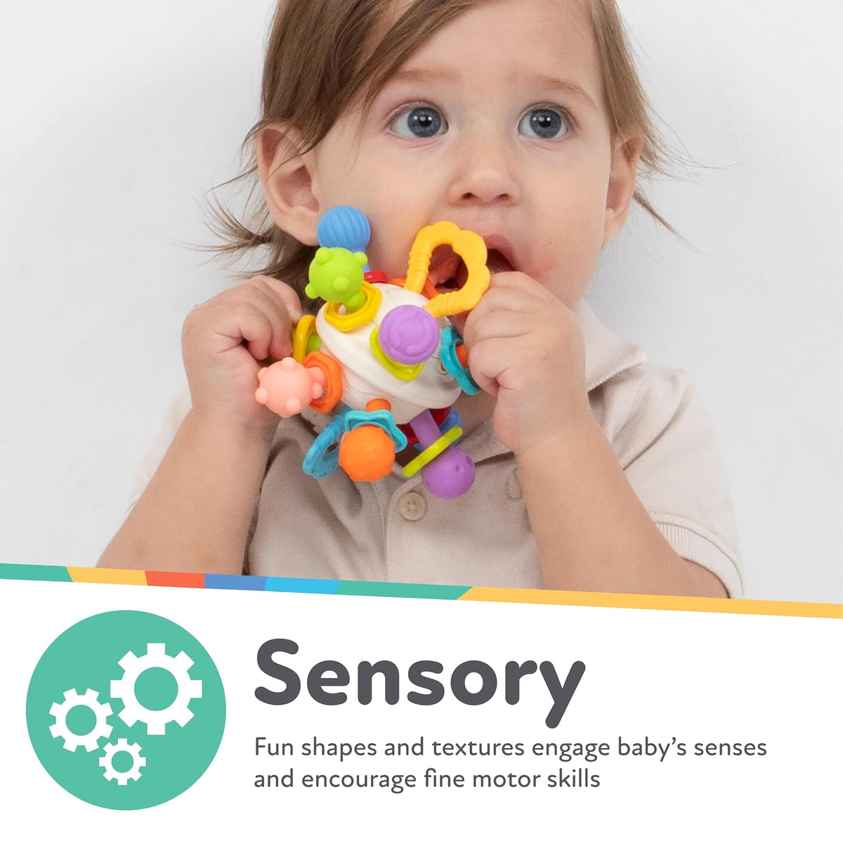 Nuby Mordedera Twist Ball para Bebé +3 Meses | Juguete Sensorial con Sonaja | Múltiples Texturas y Colores Brillantes | Desarrollo Motriz