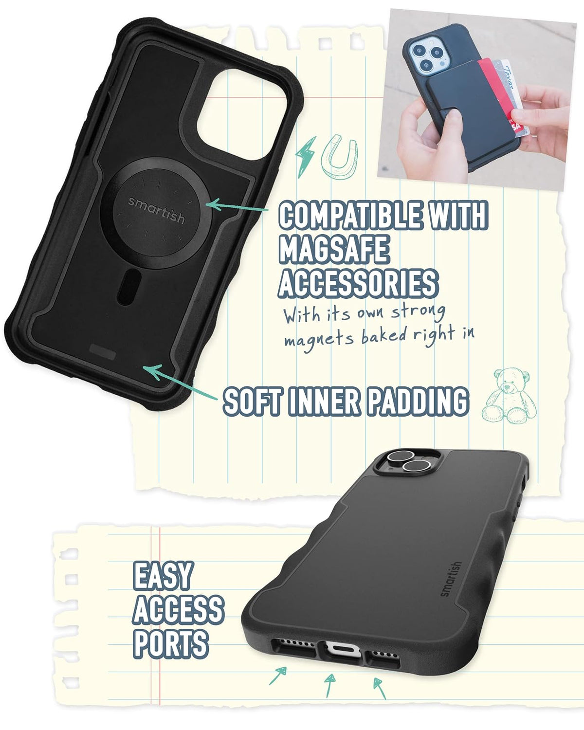 Smartish iPhone 14 Plus Funda Protectora - Gripzilla Compatible con MagSafe [Robusta + Resistente] Agarre y Proteccion Reforzada a Prueba de Golpes - Negro