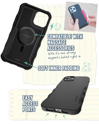 Smartish iPhone 14 Plus Funda Protectora - Gripzilla Compatible con MagSafe [Robusta + Resistente] Agarre y Proteccion Reforzada a Prueba de Golpes - Negro