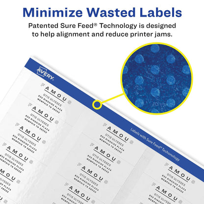 Avery Return Address Labels with Sure Feed for Laser Printers, 2/3" x 1-3/4", 1,500 Labels, Permanent Adhesive (5195), White