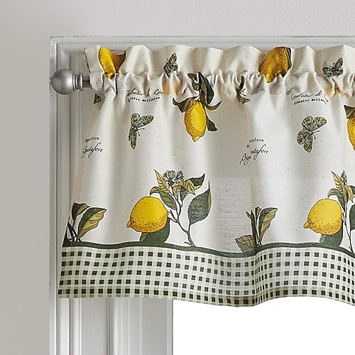 CHF Juego de Cortinas de Cocina Limón y Cenefa, 3 Piezas
