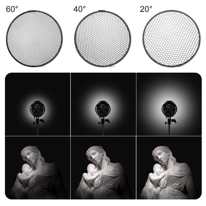 NEEWER Reflector Estándar 7 Pulgadas/18 Centímetros Difusor Suave con Rejilla en Forma Panal 20/40/60 Grados para Luz Estroboscópica Flash de Estudio de Bowens Montura Monoluz