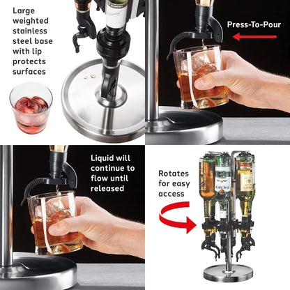 OGGI - Dispensador de licor giratorio profesional de 6 botellas, acero inoxidable