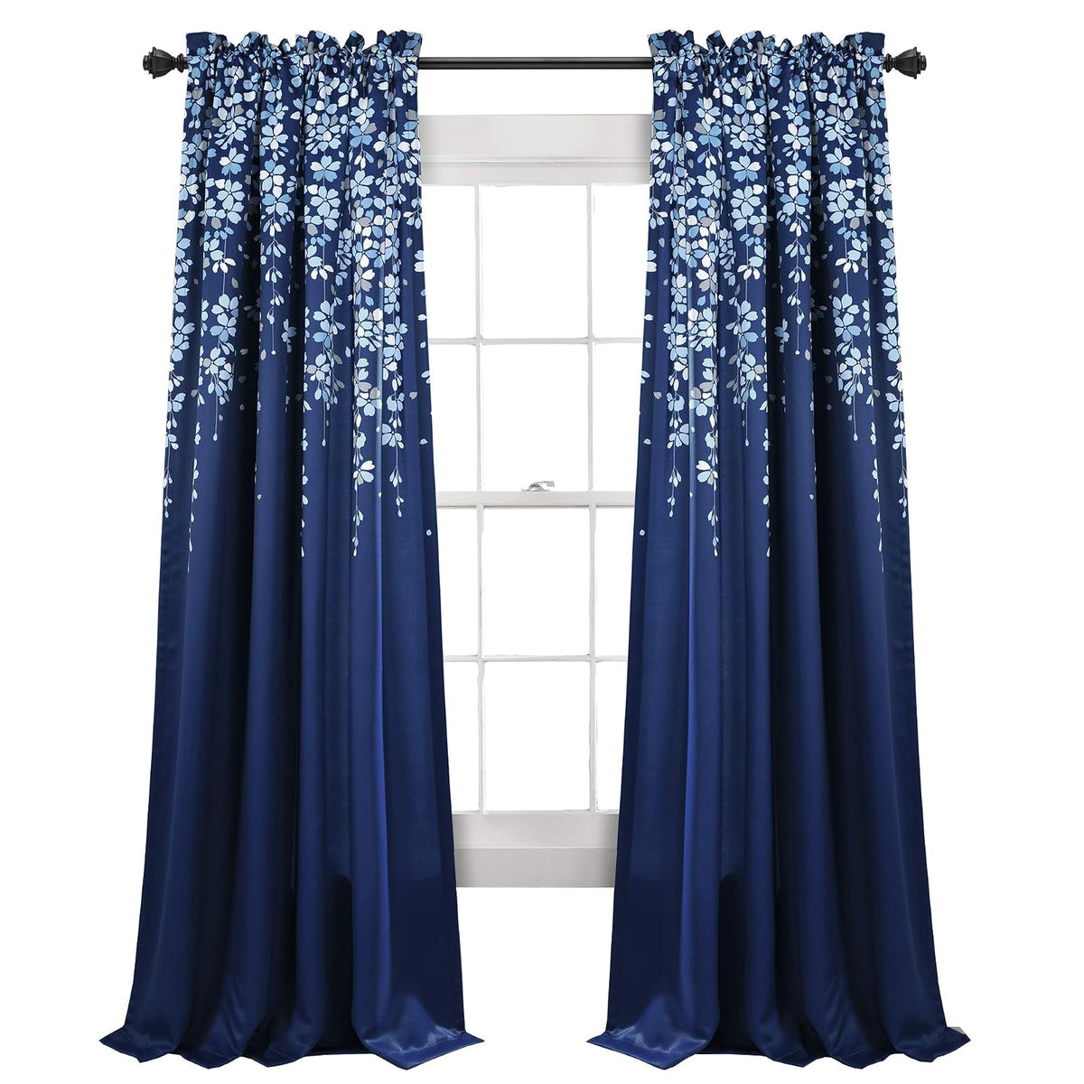 Lush Decor Cortinas Florales con Filtro de Luz, Azul Marino - 132.1An x 213.4Al cm (2 Paneles) - Azul marino