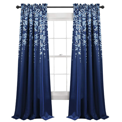 Lush Decor Cortinas Florales con Filtro de Luz, Azul Marino - 132.1An x 213.4Al cm (2 Paneles) - Azul marino