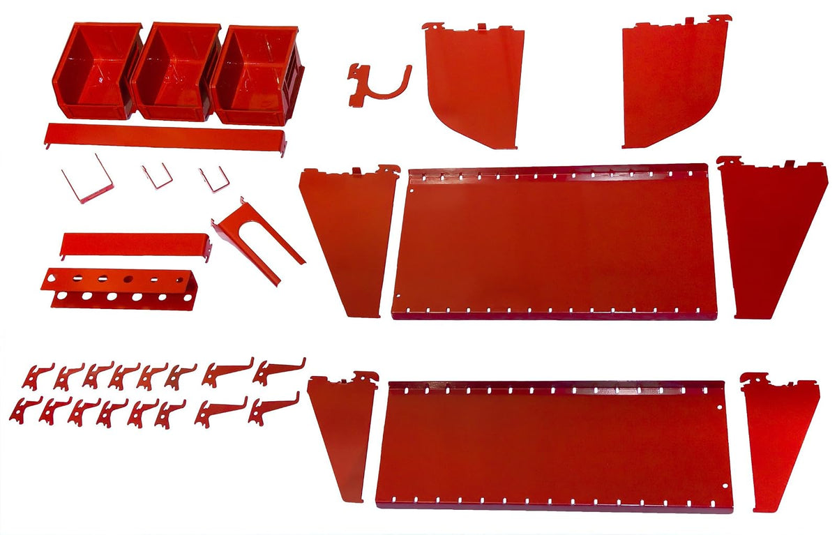 Wall Control KT-400-WRK R Slotted Tool Board Workstation Accessory Kit for Pegboard and Slotted Tool Board, Red