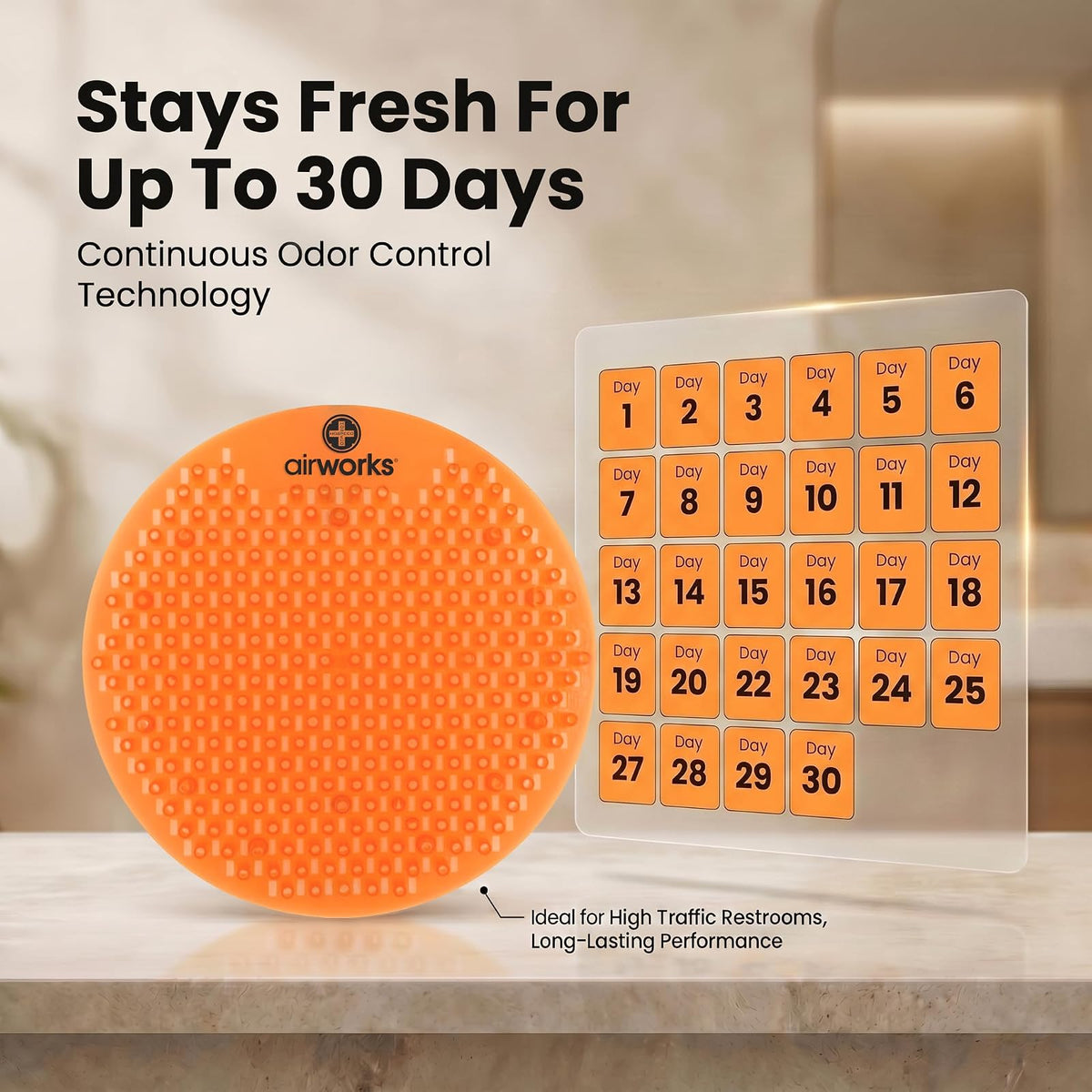 AirWorks AWSFUS007-BX Splash Free Urinal Screen, Mango, 0.22 lb., 8" Height, 6" Width, Orange (Pack of 10)