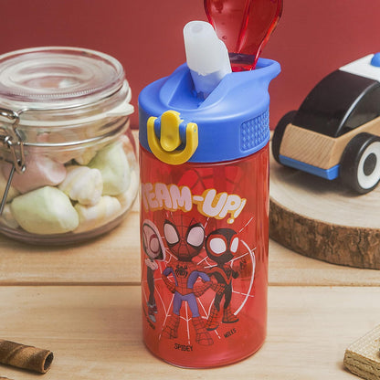 Zak Designs Marvel Spider-Man - Botella de agua para niños con tapa de boquilla y bucle de transporte, plástico duradero, diseño a prueba de fugas para viajes (16 onzas, paquete de 2, Spidey y sus