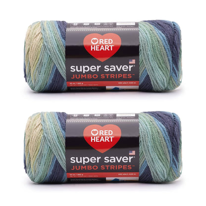 Red Heart Super Saver Estambre Acrílico Jumbo, Paquete de 2, 396 g - Paquete de 2 - Sutherland Stripe
