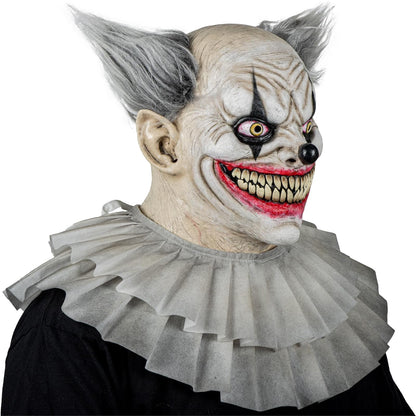 REV Máscara de Látex Clown Smiles con Cuello, Máscara Realista de Payaso Sonriente Talla Mediana para Halloween, Cosplay y Fiestas de Terror