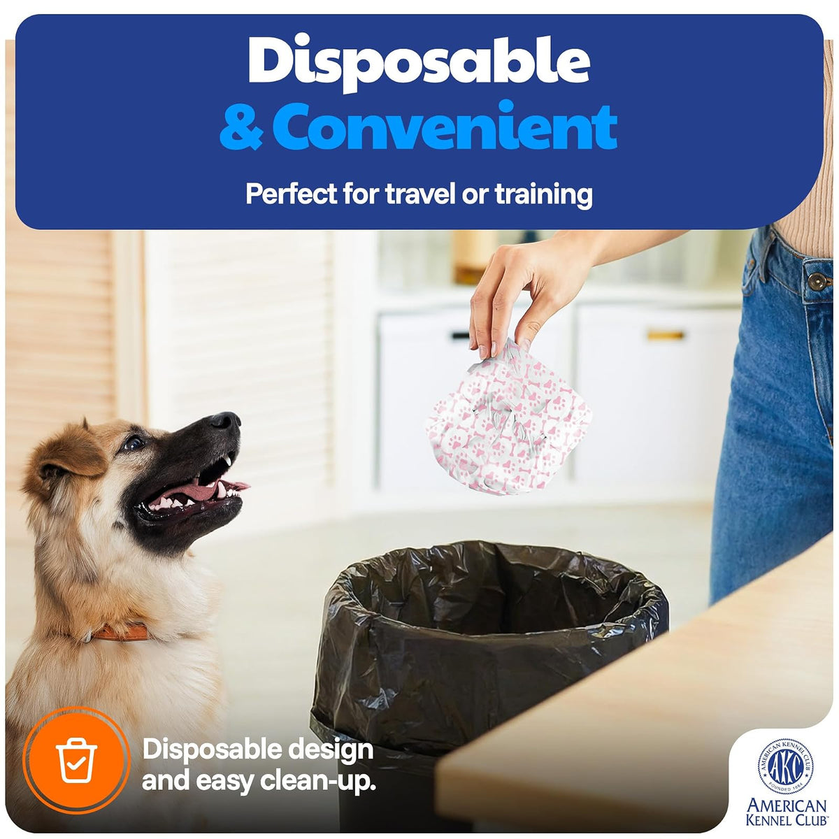 American Kennel Club Female Dog Wrap, Disposable Diapers with Wetness Indicator, X-Small, 50 Count