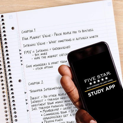 Five Star Cuaderno espiral + aplicación de estudio, paquete de 2, 3 temas, papel rayado universitario, 8-1/2 x 11 pulgadas, 150 hojas, lucha contra el sangrado de tinta, cubierta resistente al agua