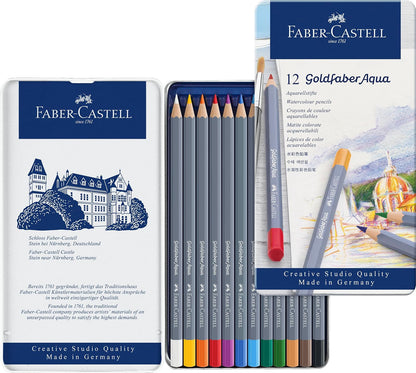 Faber-Castell Colores Goldfaber Acuarelables, 36 Colores - Juego de lata de 12 piezas