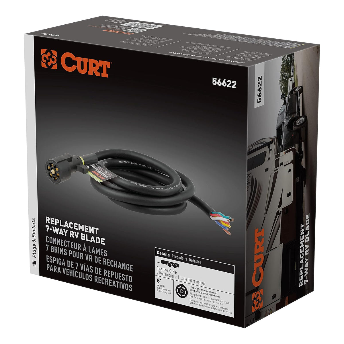 Curt Enchufe de Cableado para Remolque de 7 Pines RV Blade 56622, 2.44 m