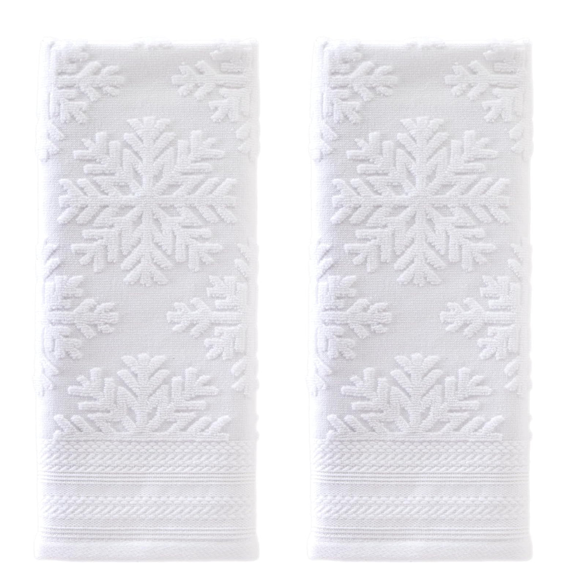 SKL Home Juego de 2 Toallas de Mano con Copos de Nieve sutiles de Navidad/Invierno para baño/Cocina/Bar y Regalo, Blanco