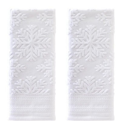 SKL Home Juego de 2 Toallas de Mano con Copos de Nieve sutiles de Navidad/Invierno para baño/Cocina/Bar y Regalo, Blanco