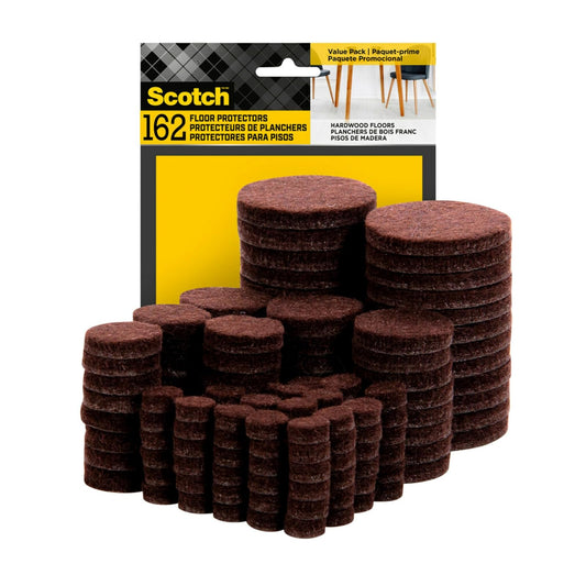 Scotch - Almohadillas de fieltro para proteger suelos de madera dura, varios tamaños, redondas, marrón, 162 almohadillas