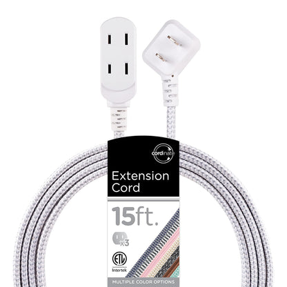 Cordinate Designer Extensión Eléctrica de 3 Salidas Polarizadas, Cable Trenzado 2.4 m - Blanco - Gris - 4.5 m - 1 paquete