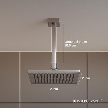 Interceramic Conjunto de regadera Cuadrada Monomando de Techo Dublín en Cromo Pulido | Cabezal Giratorio 360° | con Llave Mezcladora | Cartucho Cerámico antigoteo