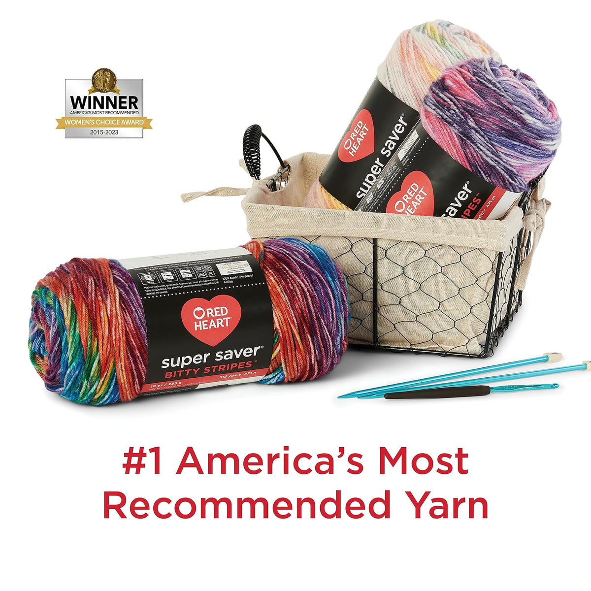 Red Heart Super Saver Bitty Stripe - 2 paquetes de 10 oz/283 g - 100% acrílico - #4 Worsted (mediano) - 515 yardas - Tejer/ganchillo