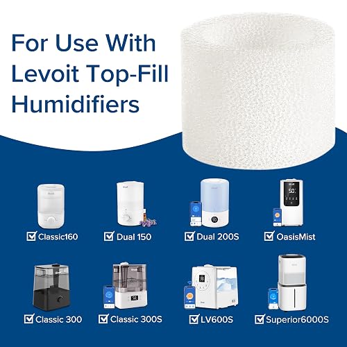 LEVOIT - Filtros de repuesto para humidificador de relleno superior, captura partículas para mejorar la eficiencia de humidificación, blanco, 18 x 24, 10 unidades (paquete de 1)