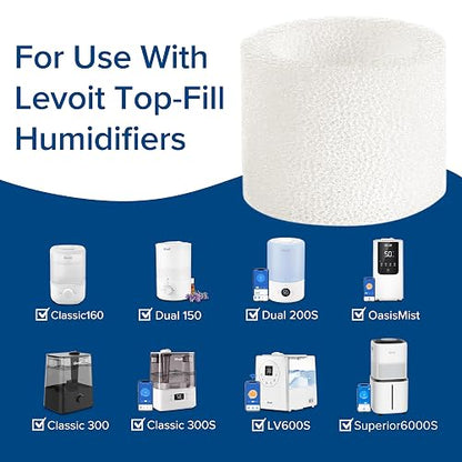 LEVOIT - Filtros de repuesto para humidificador de relleno superior, captura partículas para mejorar la eficiencia de humidificación, blanco, 18 x 24, 10 unidades (paquete de 1)
