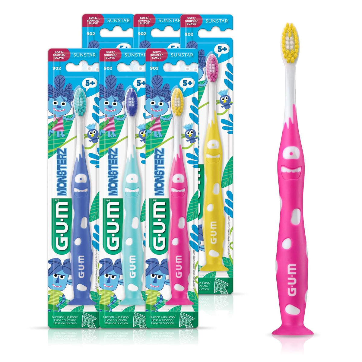GUM Monsterz Cepillo Dental Infantil Suave, 2+ Años, Paquete de 6 - A partir de 5 años - 1 Count (pack of 6)