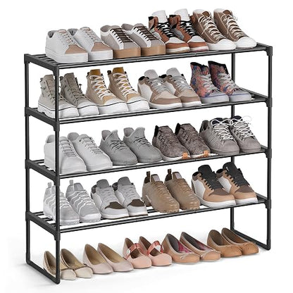SONGMICS Zapatero de 4 Niveles, Estantería de Metal, para 16 a 20 Pares | Estante Apilable, 30 × 92 × 72 cm, Negro, Colección DEKY, MLSA14BKV3