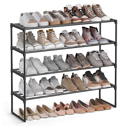 SONGMICS Zapatero de 4 Niveles, Estantería de Metal, para 16 a 20 Pares | Estante Apilable, 30 × 92 × 72 cm, Negro, Colección DEKY, MLSA14BKV3