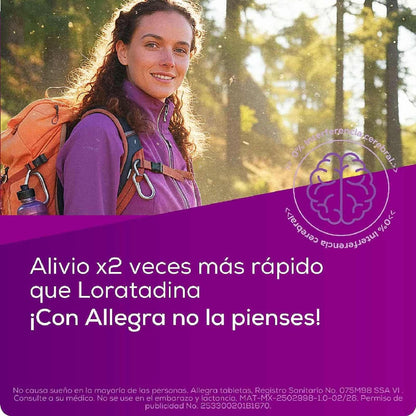 Allegra D antihistamínico para congestión nasal y alergias, 10 tabletas.