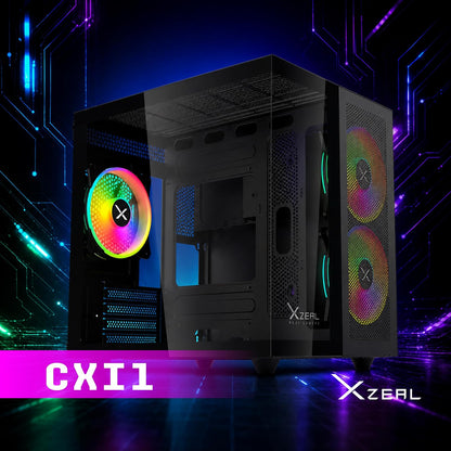 XZEAL Gabinete Gamer Cubo, Ventana Cristal, 2X Vent Frontales, 1x Vent Trasero 120mm, Negro Vidrio Templado Color Claro RGB Dispositivos compatibles ‎Motherboard, CPU