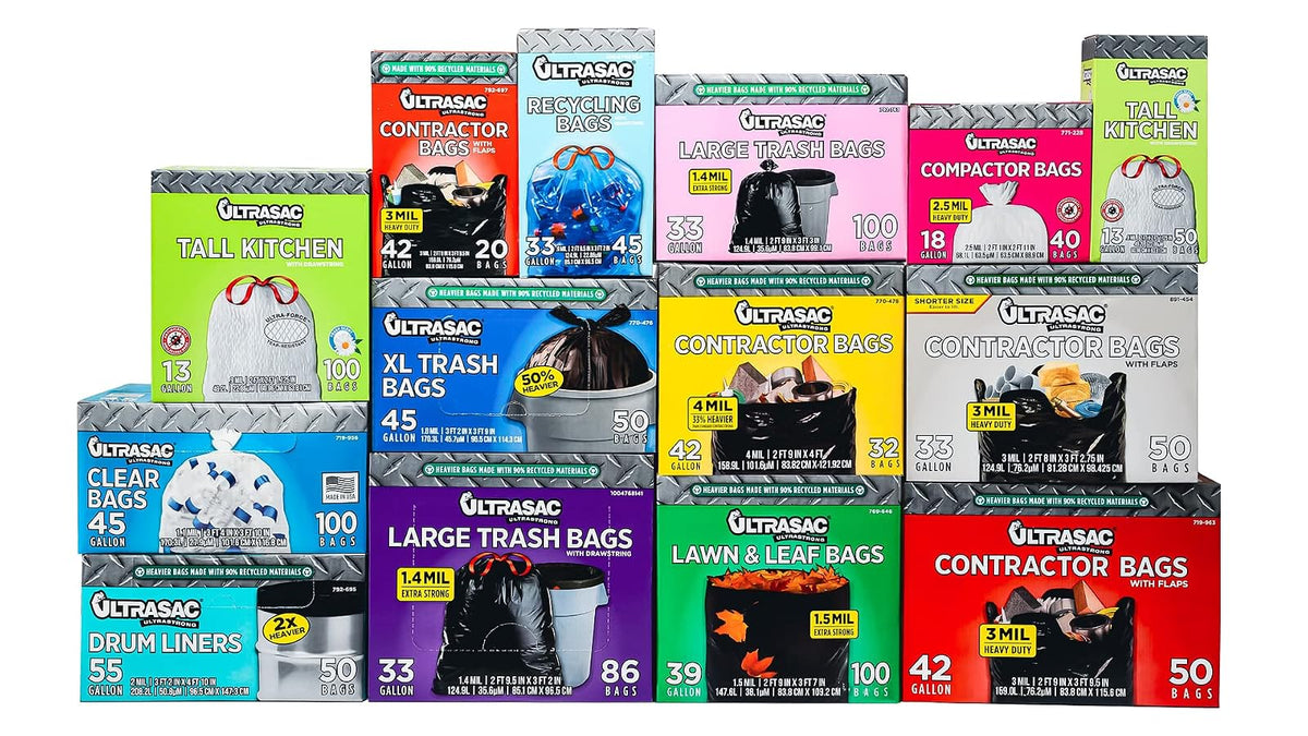 Ultrasac - 771228 Bolsas compactadoras de basura – (40 unidades con lazos) 18 galones para compactadores de 15 pulgadas – 63,5 x 88,9 cm, bolsas de desecho de basura de 2,5 mil, compatibles con Kitchenaid Kenmore Whirlpool GE Gladiator