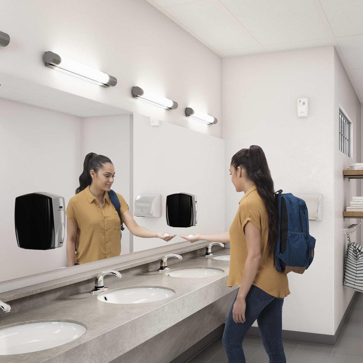 Rubbermaid Commercial Products - Dispensador de jabón y desinfectante para Manos AutoFoam Color Negro Perla sin Contacto para Montaje en Pared Funciona con Pilas para baños en oficinas/hoteles