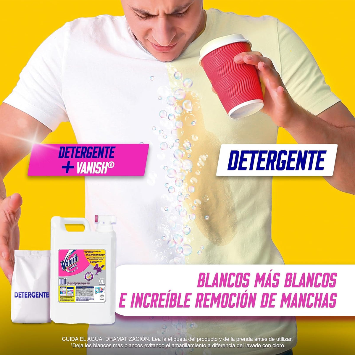 Vanish Quitamanchas Desinfectante en líquido para Ropa color Blanco, 9 l