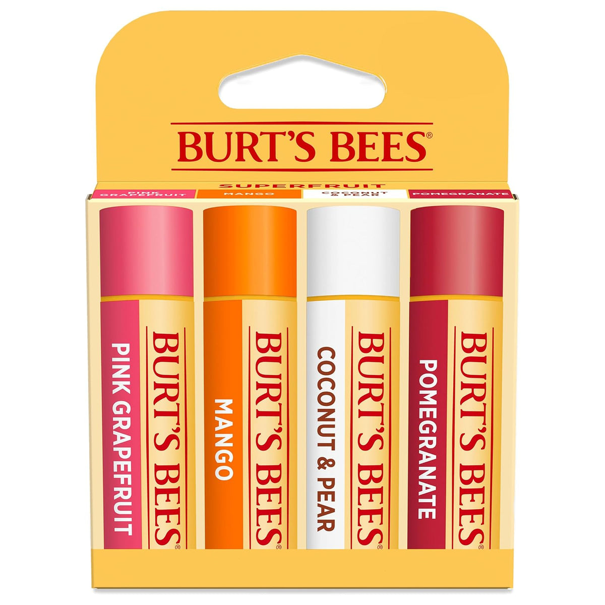 Burt's Bees Bálsamo Labial de Cera de Abejas, Paquete Múltiple 4 Sabores, 0.25 oz c/u - Superfruta