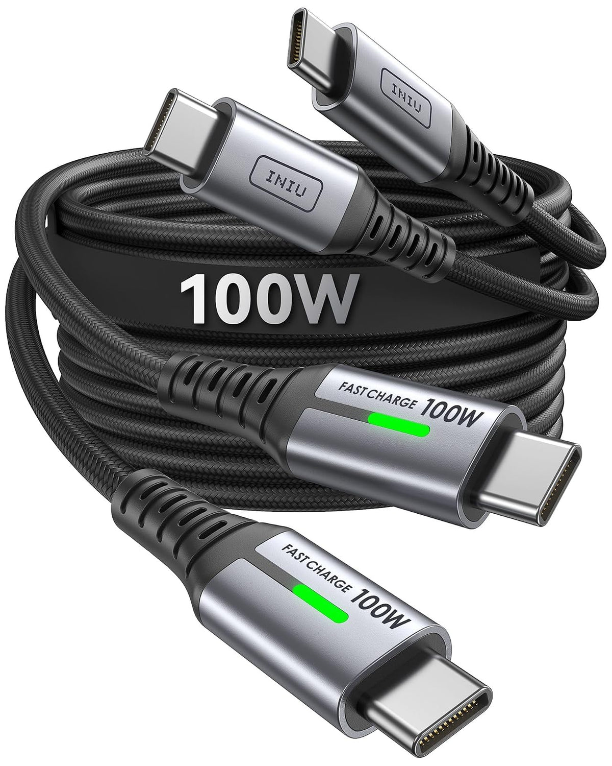 INIU Cable USB-C a USB-C Trenzado, Paquete de 2 (3.3 ft) - 3.3ft+3.3ft - 100 W
