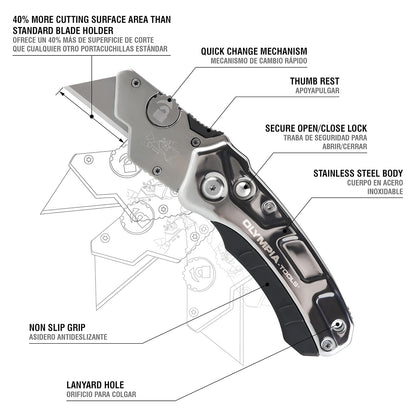 Olympia Tools 33-125 Turbofold Cuchillo utilitario de acero inoxidable