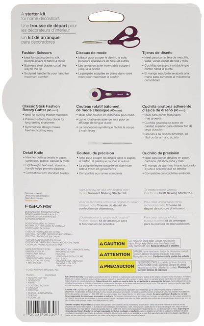 Fiskars Decor - Juego de 3 piezas de cortador giratorio, cuchillo y tijeras de 8 pulgadas, decoración del hogar, color morado 3 unidades
