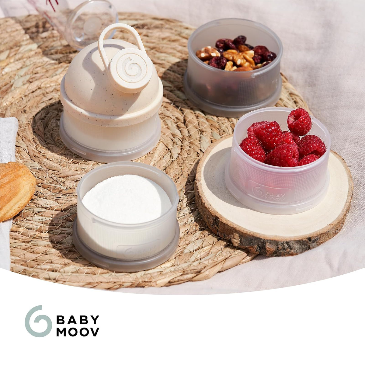 Babymoov Babydose Dosificador de Fórmula para Bebé, Contenedor Apilable de Leche en Polvo para Biberones, Organizador de Alimentación y Viaje, Arena Mineral