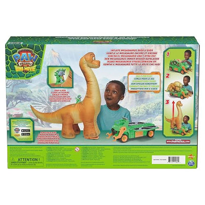 Paw Patrol: The Dino Movie, vehículo de Dinosaurio Megasaurus con Dinosaurio Inflable de 76,2 cm y Figura de acción de Rocky, Juguetes para niños y niñas preescolares, a Partir de 3 años