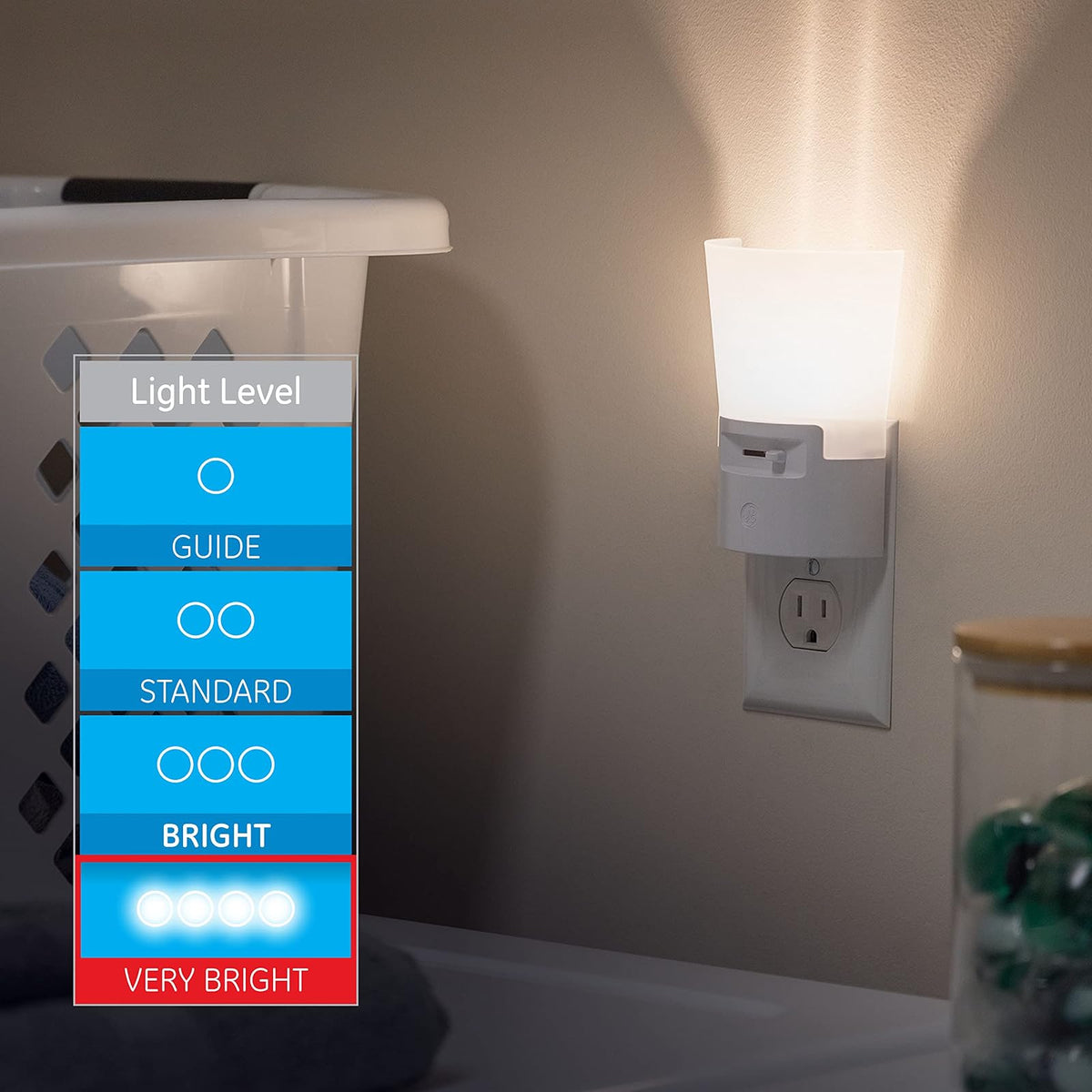 GE Ultrabrite Dimmable Sconce LED Night Light Plug-In, Energy Efficient, Dusk-to-Dawn Sensor, Adjustable , Ideal for Bedroom, Bathroom, Hallway, Nursery, White, 45123, 1 Pack