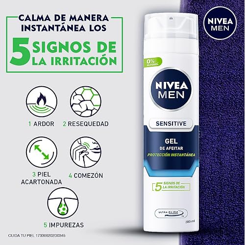 NIVEA MEN Gel para Afeitar Sensitive (200 ml) Enriquecido con Manzanilla para Piel Sensible, fórmula extra suave 0% alcohol