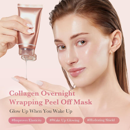 Medicube Collagen Overnight Wrapping Peel Off Facial Mask Pack - Elasticity & Hydration Care, Reduces Sagging & Dullness - Hydrolyzed Collagen For Glowing Skin - Korean Skin Care, 2.53 fl.oz