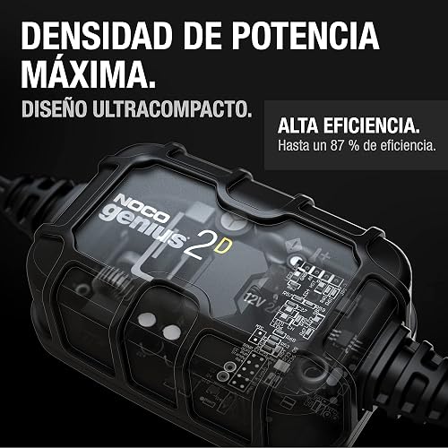 NOCO GENIUS2D: Cargador Inteligente 12V 2A – Mantenedor automático, Cargador Lento y desulfatador de Montaje Directo con protección contra sobrecarga y compensación térmica – para batería de Plomo