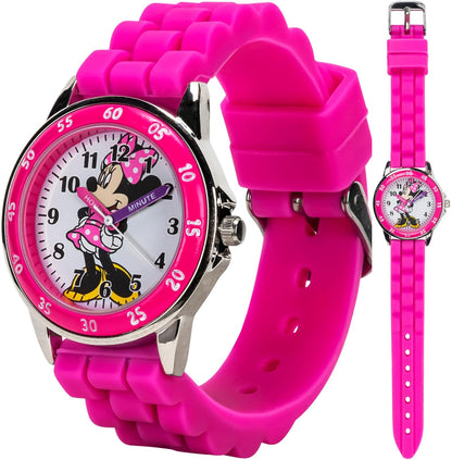 Accutime Kids Disney Mickey Mouse Minnie Mouse Analog Quartz Time Teacher Wrist Watch for Toddlers, Boys & Girls to Learn How to Tell Time